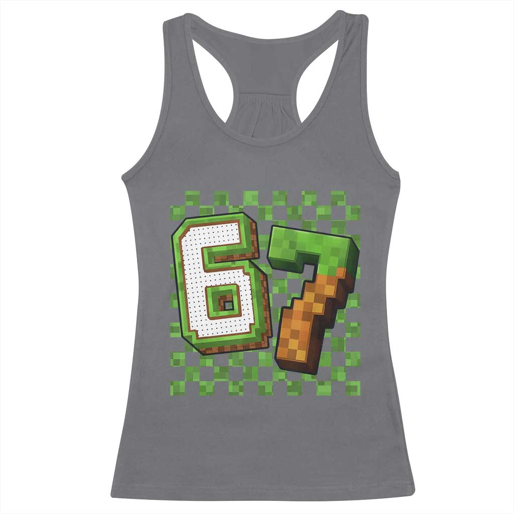 Funny 67 Pixel Style Graphic Racerback Tank Top Viral Six Seven Meme Gamer TS02 Charcoal Print Your Wear