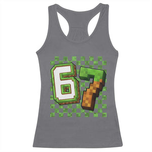 Funny 67 Pixel Style Graphic Racerback Tank Top Viral Six Seven Meme Gamer TS02 Charcoal Print Your Wear