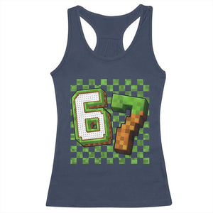 Funny 67 Pixel Style Graphic Racerback Tank Top Viral Six Seven Meme Gamer TS02 Navy Print Your Wear