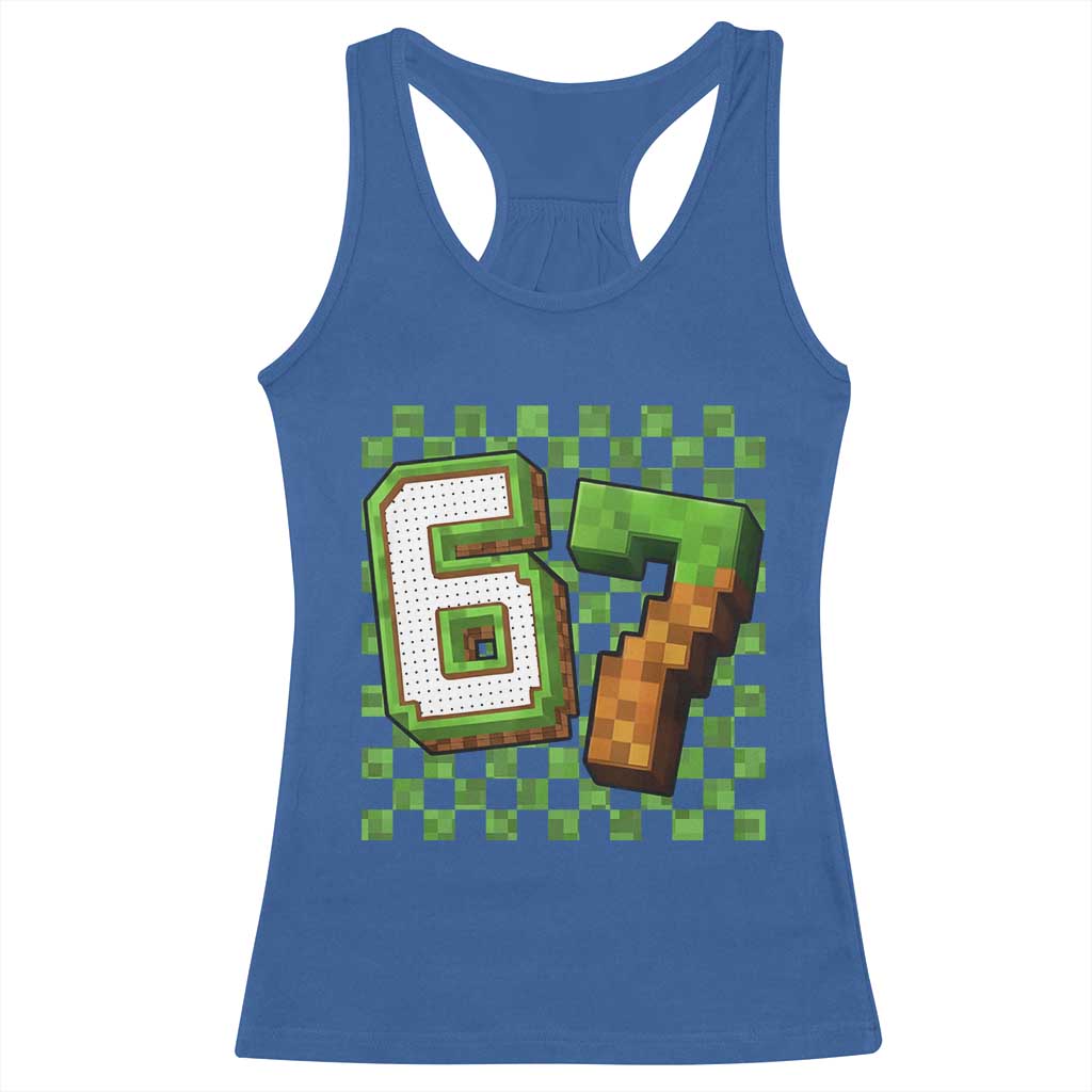 Funny 67 Pixel Style Graphic Racerback Tank Top Viral Six Seven Meme Gamer TS02 Royal Blue Print Your Wear