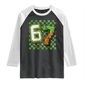 Funny 67 Pixel Style Graphic Raglan Shirt Viral Six Seven Meme Gamer TS02 Black White Print Your Wear