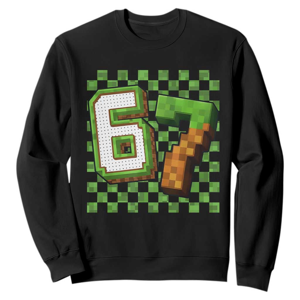 Funny 67 Pixel Style Graphic Sweatshirt Viral Six Seven Meme Gamer TS02 Black Print Your Wear