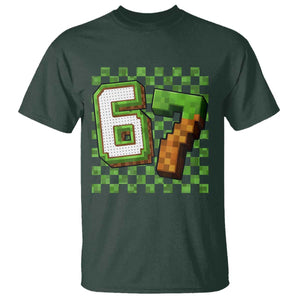 Funny 67 Pixel Style Graphic T Shirt Viral Six Seven Meme Gamer TS02 Dark Forest Green Print Your Wear