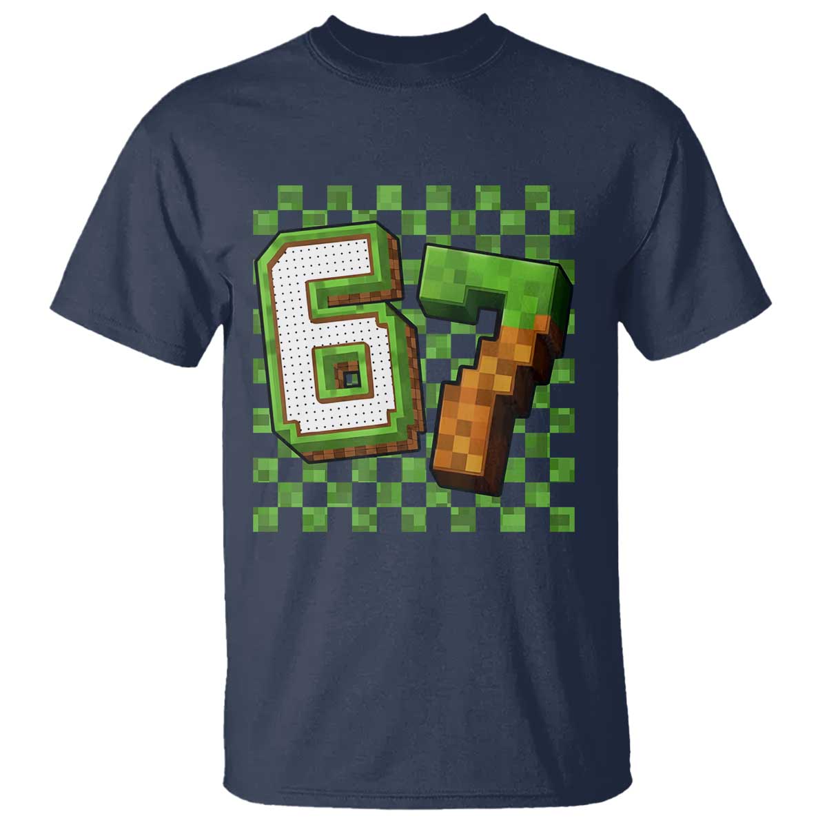 Funny 67 Pixel Style Graphic T Shirt Viral Six Seven Meme Gamer TS02 Navy Print Your Wear