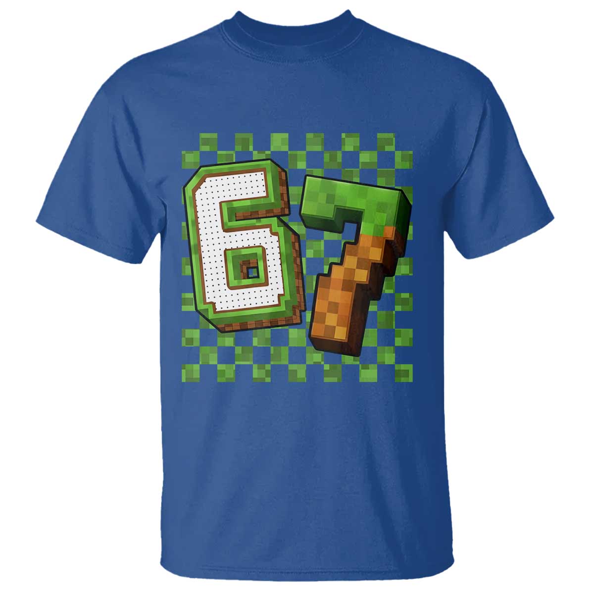 Funny 67 Pixel Style Graphic T Shirt Viral Six Seven Meme Gamer TS02 Royal Blue Print Your Wear