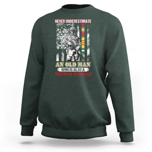 Vietnam Veteran Sweatshirt Never Underestimate An Old Man American Flag TS02 Dark Forest Green Print Your Wear