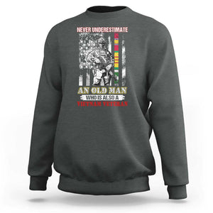 Vietnam Veteran Sweatshirt Never Underestimate An Old Man American Flag TS02 Dark Heather Print Your Wear