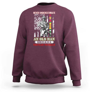 Vietnam Veteran Sweatshirt Never Underestimate An Old Man American Flag TS02 Maroon Print Your Wear