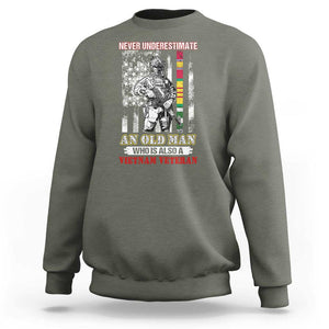 Vietnam Veteran Sweatshirt Never Underestimate An Old Man American Flag TS02 Military Green Print Your Wear