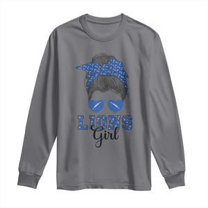 Lions Girl Long Sleeve Shirt Messy Bun Funny Sports Fan Team TS02 Charcoal Print Your Wear