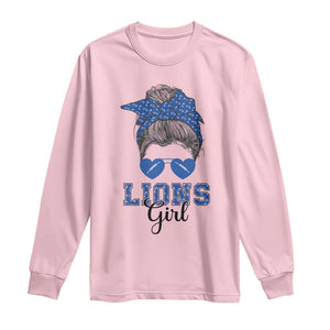 Lions Girl Long Sleeve Shirt Messy Bun Funny Sports Fan Team TS02 Light Pink Print Your Wear