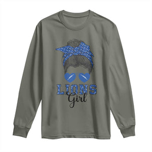 Lions Girl Long Sleeve Shirt Messy Bun Funny Sports Fan Team TS02 Military Green Print Your Wear