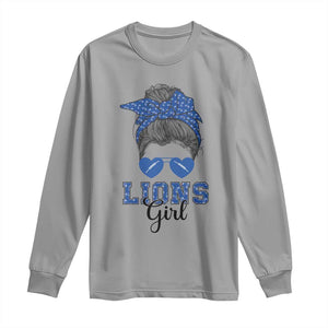 Lions Girl Long Sleeve Shirt Messy Bun Funny Sports Fan Team TS02 Sport Gray Print Your Wear