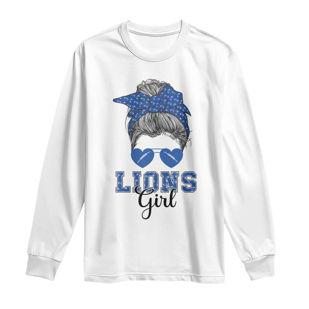 Lions Girl Long Sleeve Shirt Messy Bun Funny Sports Fan Team TS02 White Print Your Wear