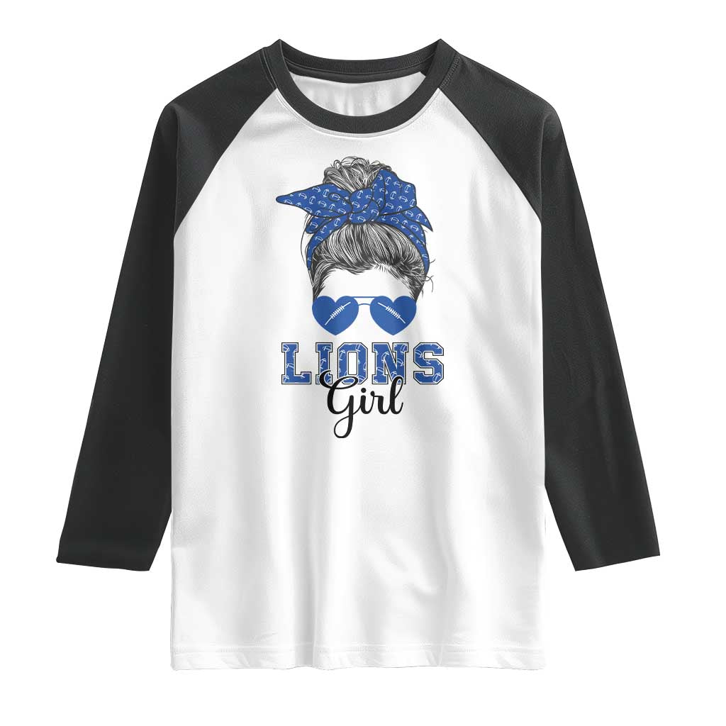 Lions Girl Messy Bun Raglan Shirt Funny Sports Fan Team TS02 White Black Print Your Wear