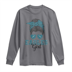 Eagles Girl Long Sleeve Shirt Messy Bun Funny Sports Fan Team TS02 Charcoal Print Your Wear