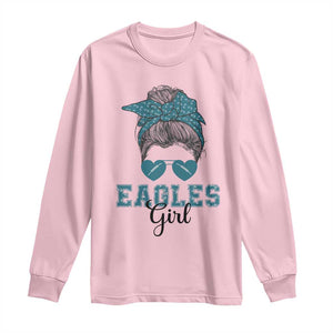 Eagles Girl Long Sleeve Shirt Messy Bun Funny Sports Fan Team TS02 Light Pink Print Your Wear