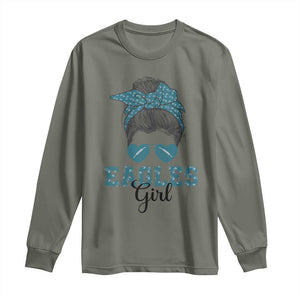 Eagles Girl Long Sleeve Shirt Messy Bun Funny Sports Fan Team TS02 Military Green Print Your Wear