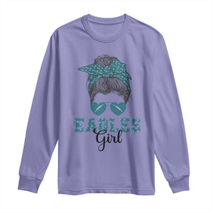 Eagles Girl Long Sleeve Shirt Messy Bun Funny Sports Fan Team TS02 Violet Print Your Wear