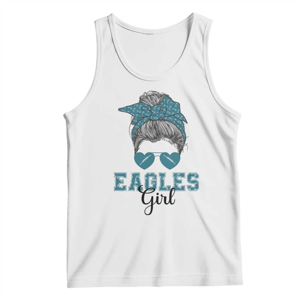 Eagles Girl Messy Bun Tank Top Funny Sports Fan Team TS02 White Print Your Wear
