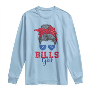 Bills Girl Long Sleeve Shirt Messy Bun Funny Sports Fan Team TS02 Light Blue Print Your Wear