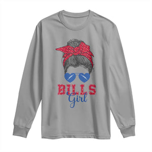 Bills Girl Long Sleeve Shirt Messy Bun Funny Sports Fan Team TS02 Sport Gray Print Your Wear