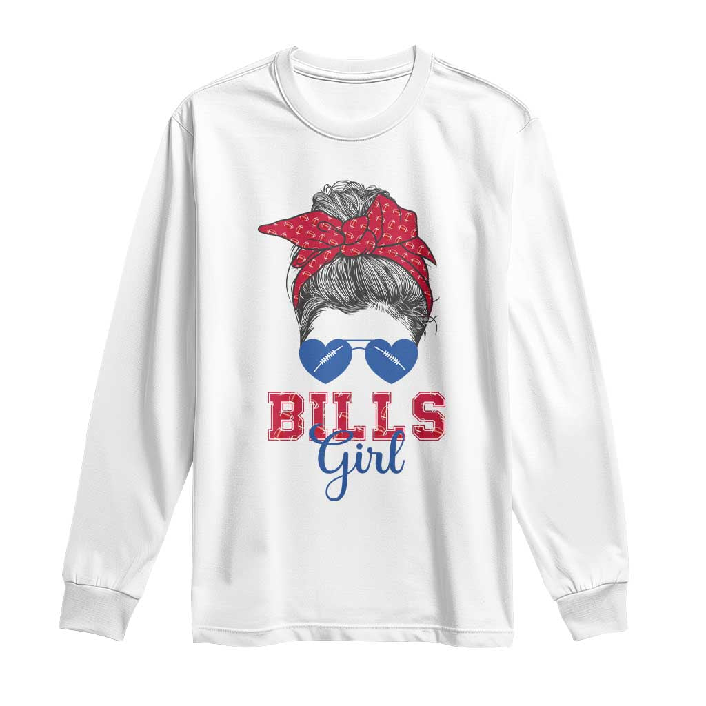 Bills Girl Long Sleeve Shirt Messy Bun Funny Sports Fan Team TS02 White Print Your Wear