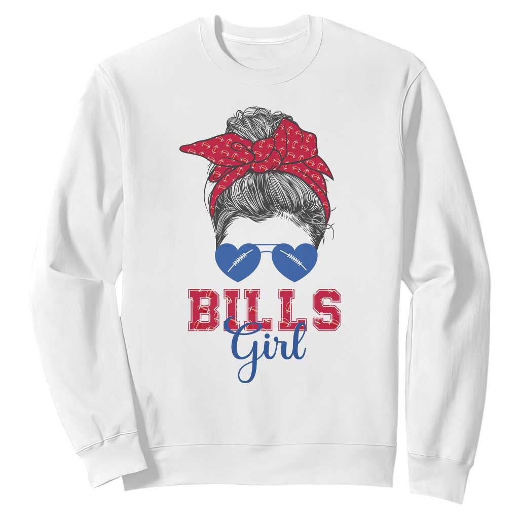 Bills Girl Messy Bun Sweatshirt Funny Sports Fan Team TS02 White Print Your Wear