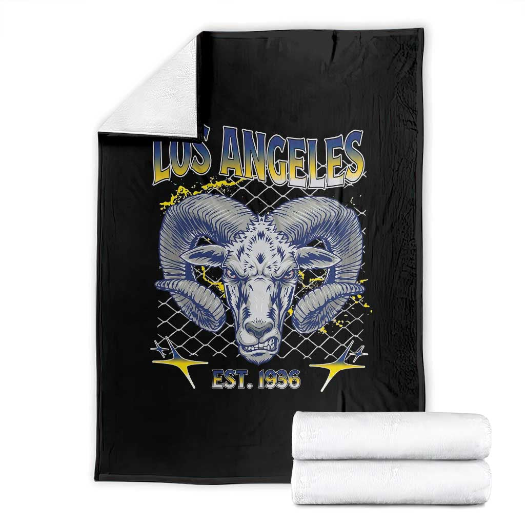 Cool Blue and Gold Ram Head Bighorn Sheep Graphic Throw Blanket Est 1936 Los Angeles Lover TS02 Black Print Your Wear