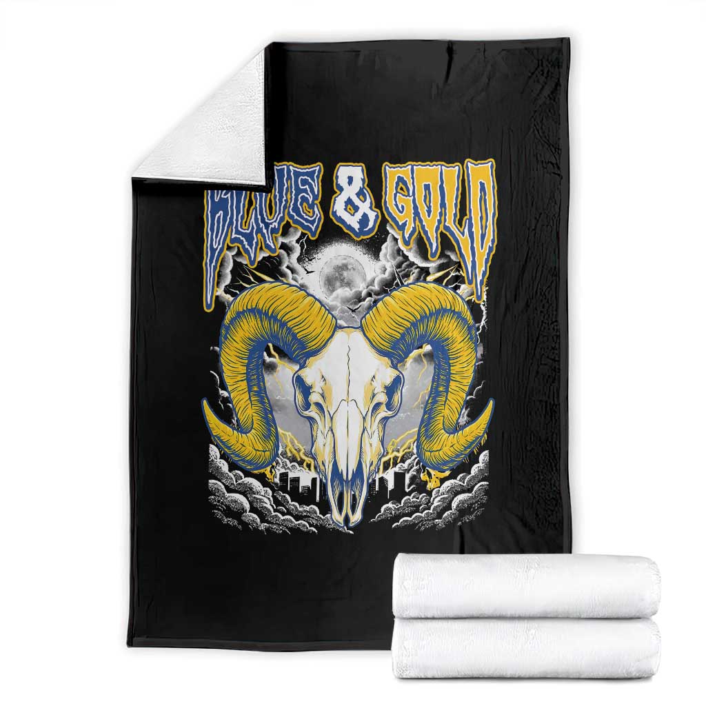 Blue and Gold Lightning Ram Skull Bighorn Sheep Graphic Throw Blanket Electric City Pride TS02 Black Print Your Wear