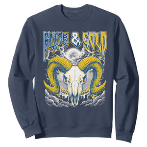 Blue and Gold Lightning Ram Skull Bighorn Sheep Graphic Sweatshirt Electric City Pride TS02 Navy Print Your Wear