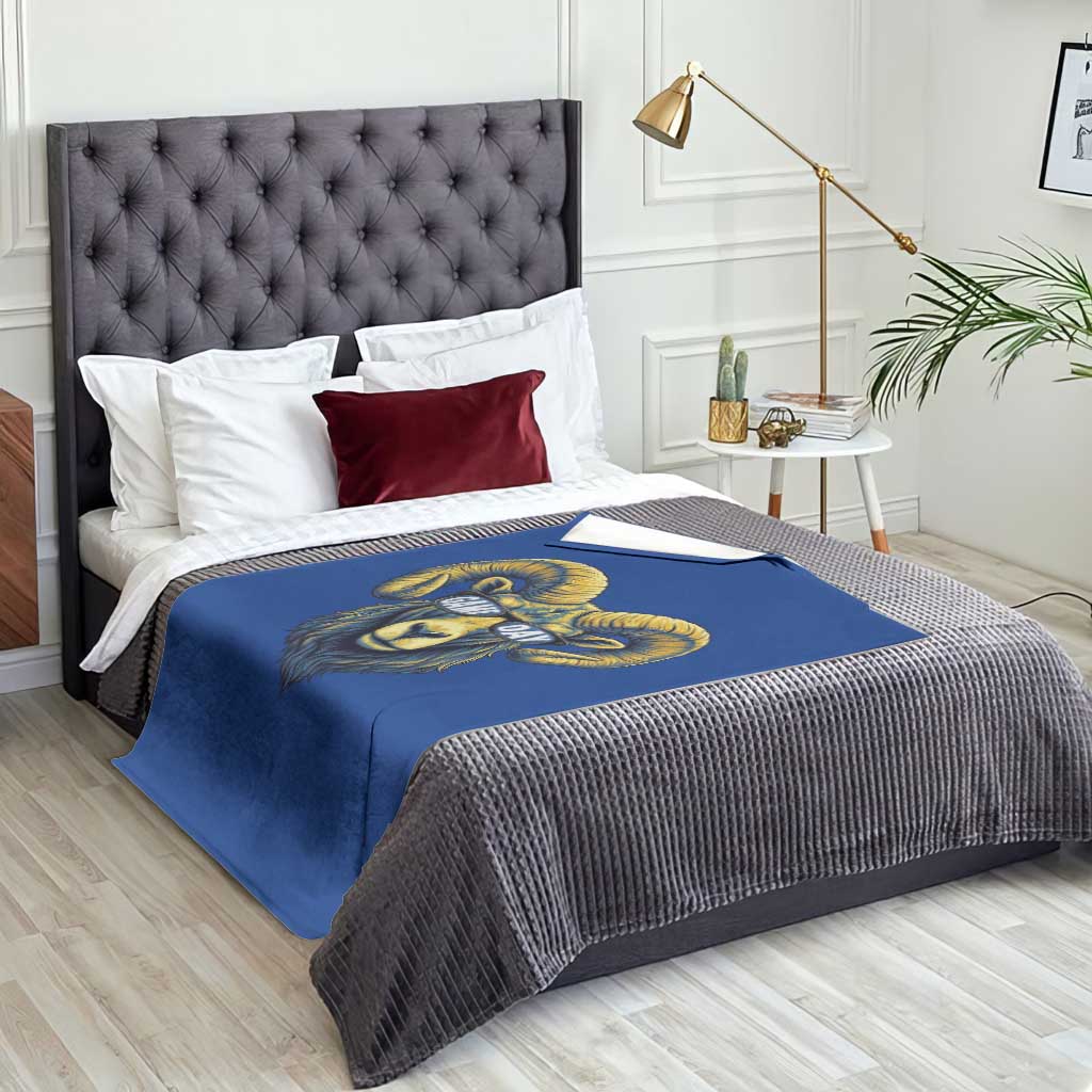 Cool Ram Game Day Bighorn Sheep Graphic Throw Blanket Bold Blue and Gold Fan TS02 Print Your Wear
