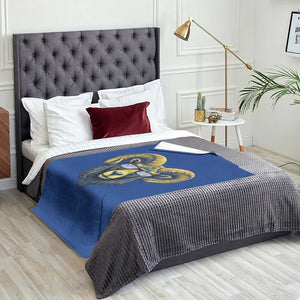Cool Ram Game Day Bighorn Sheep Graphic Throw Blanket Bold Blue and Gold Fan TS02 Print Your Wear