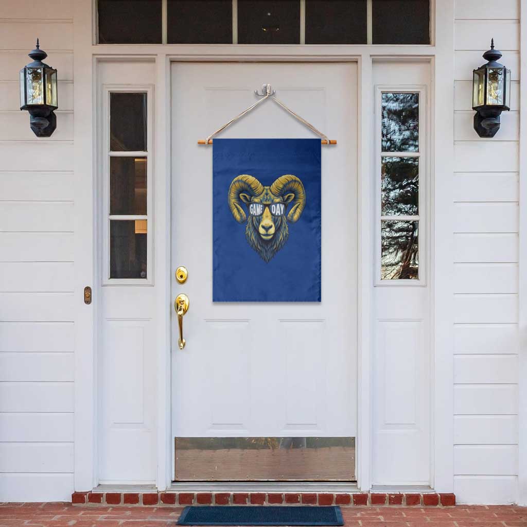Cool Ram Game Day Bighorn Sheep Graphic Garden Flag Bold Blue and Gold Fan TS02 Print Your Wear