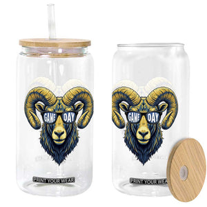 Cool Ram Game Day Bighorn Sheep Graphic Glass Can Bold Blue and Gold Fan TS02 Print Your Wear