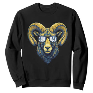 Cool Ram Game Day Bighorn Sheep Graphic Sweatshirt Bold Blue and Gold Fan TS02 Black Print Your Wear