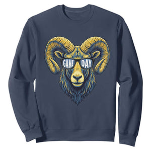 Cool Ram Game Day Bighorn Sheep Graphic Sweatshirt Bold Blue and Gold Fan TS02 Navy Print Your Wear