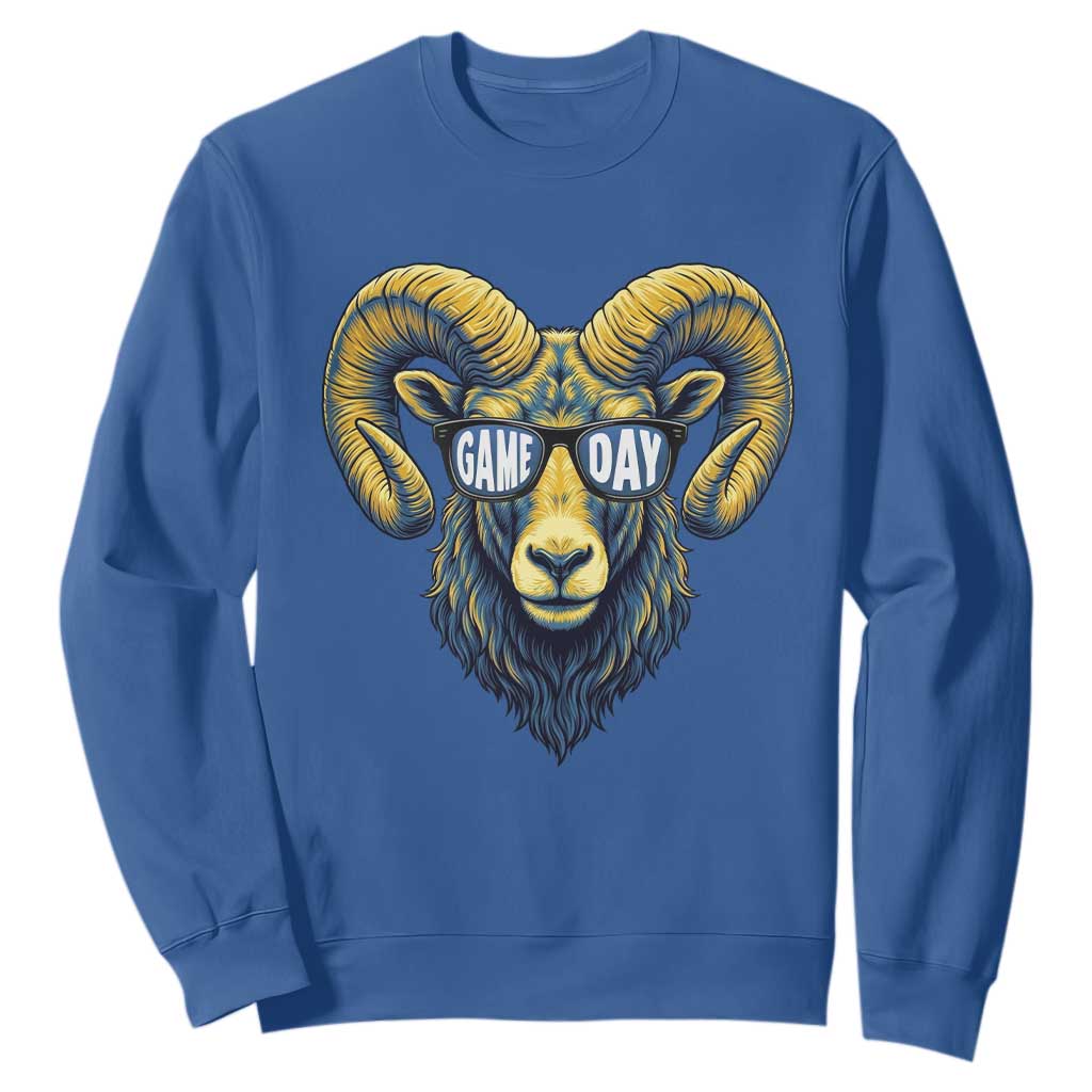 Cool Ram Game Day Bighorn Sheep Graphic Sweatshirt Bold Blue and Gold Fan TS02 Royal Blue Print Your Wear