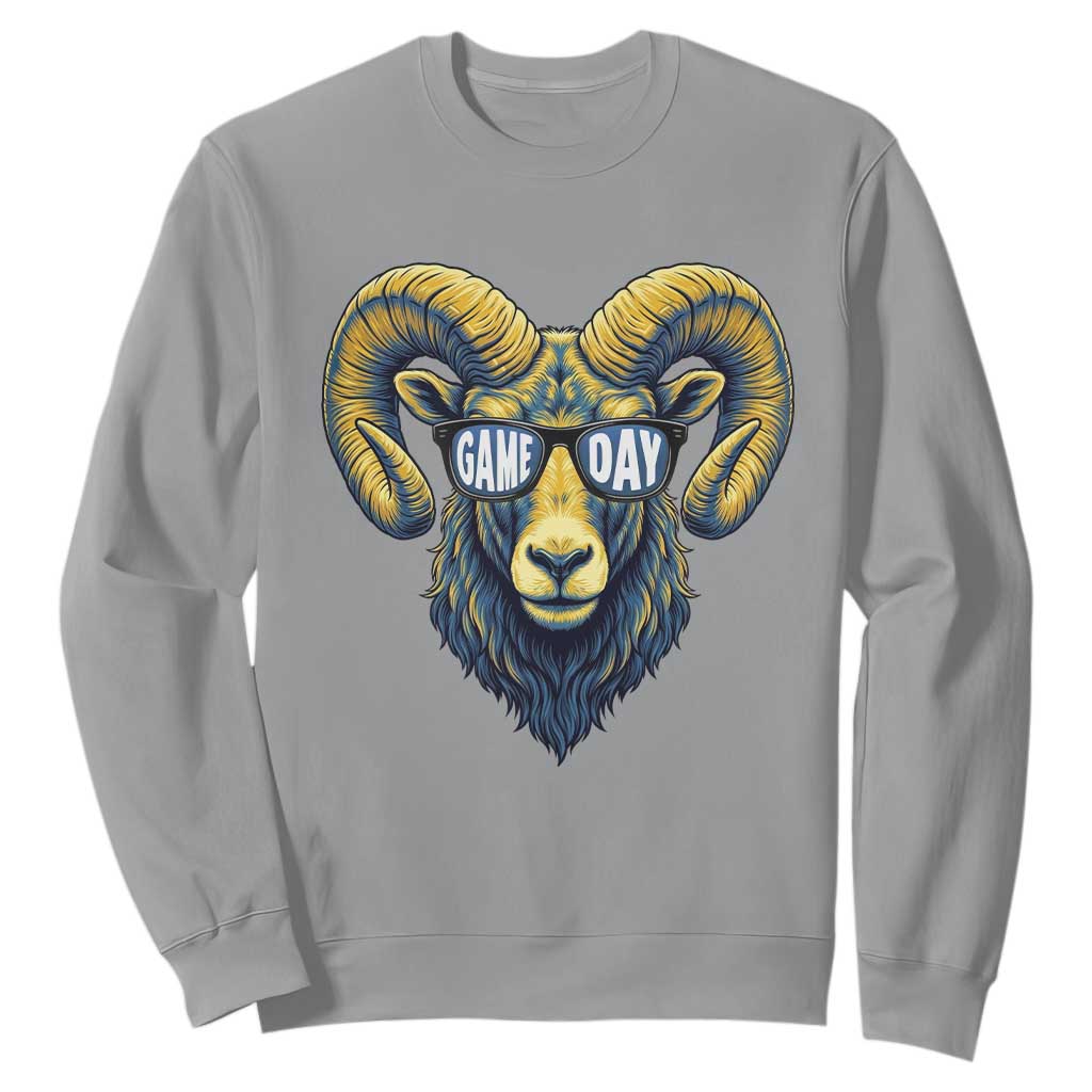 Cool Ram Game Day Bighorn Sheep Graphic Sweatshirt Bold Blue and Gold Fan TS02 Sport Gray Print Your Wear