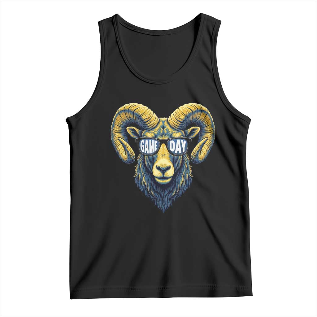 Cool Ram Game Day Bighorn Sheep Graphic Tank Top Bold Blue and Gold Fan TS02 Black Print Your Wear
