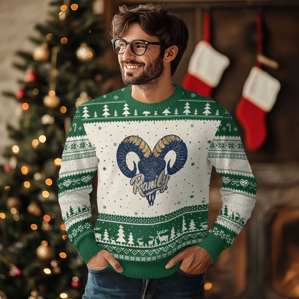 Ramily Bighorn Sheep Skull Ram Lover Vintage Ugly Christmas Sweater TS02 Beige Green Print Your Wear