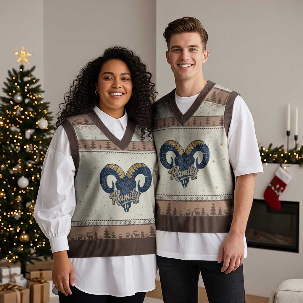 Ramily Bighorn Sheep Skull Ram Lover Vintage V-Neck Knit Sweater Vest TS02 Mocha Mousse Print Your Wear