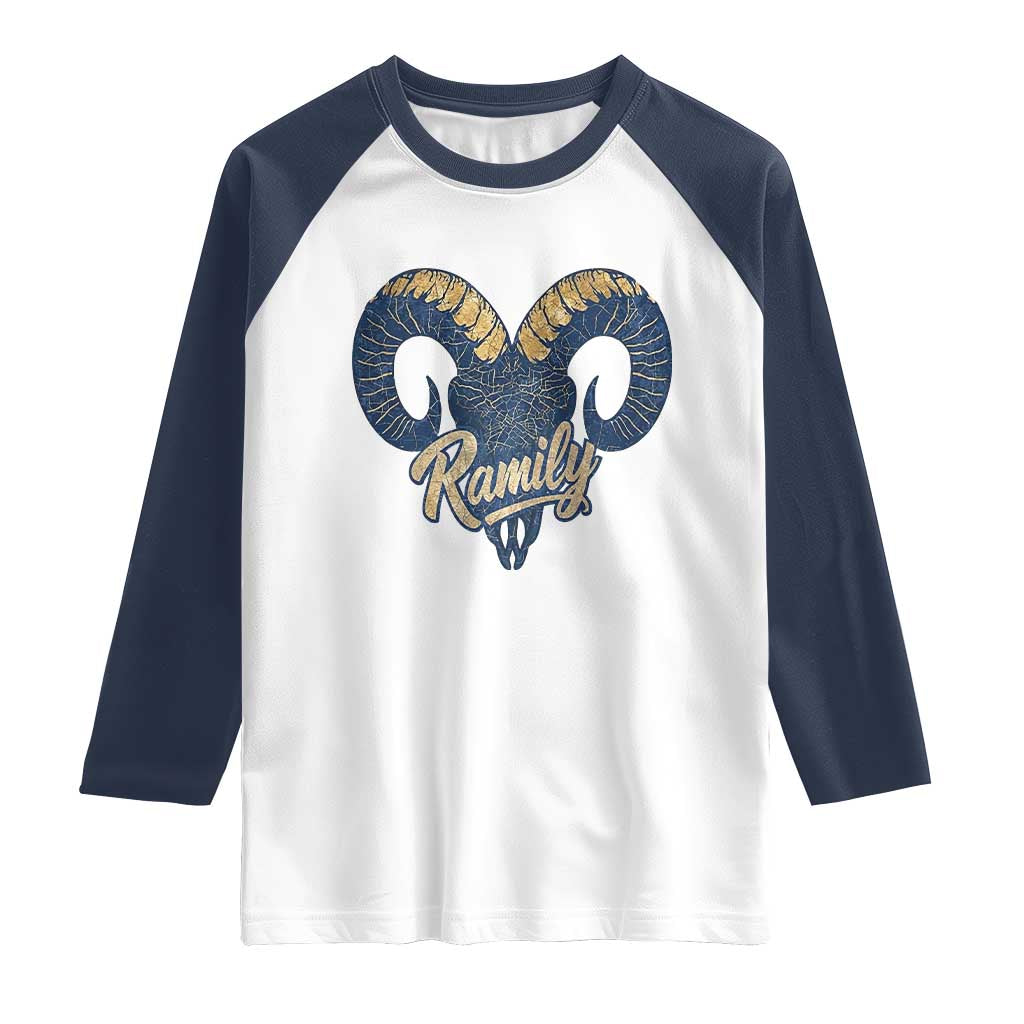 Ramily Bighorn Sheep Skull Ram Lover Vintage Raglan Shirt TS02 White Navy Print Your Wear