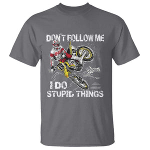 Dirt Bike T Shirt Retro Motocross Don't Follow Me I Do Stupid Things TS02 Charcoal Print Your Wear