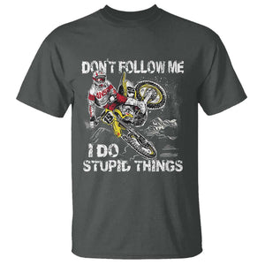 Dirt Bike T Shirt Retro Motocross Don't Follow Me I Do Stupid Things TS02 Dark Heather Print Your Wear