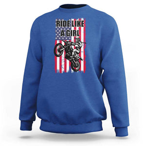 Dirt Bike Ride Like A Girl Sweatshirt Motocross Lover Biker Girls TS02 Royal Blue Print Your Wear