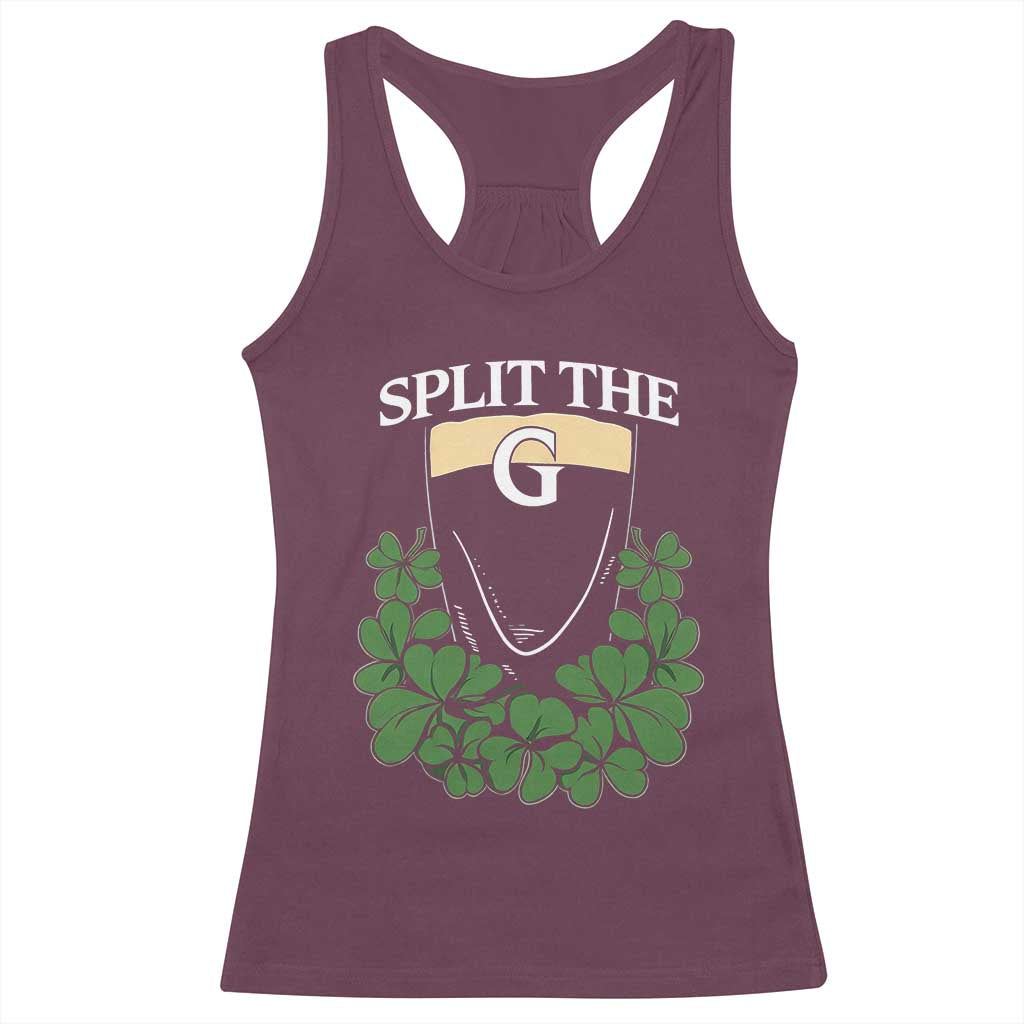 Split the G Funny Irish Stout Beer Drinking Game Racerback Tank Top St. Patrick’s Day Shamrocks Pub Crawl Crew TS02 Maroon Print Your Wear