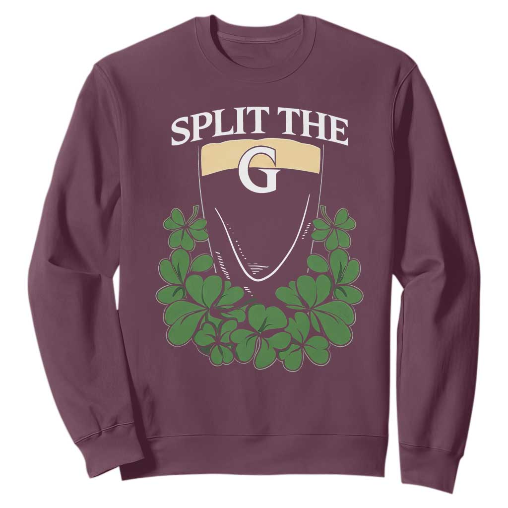 Split the G Funny Irish Stout Beer Drinking Game Sweatshirt St. Patrick’s Day Shamrocks Pub Crawl Crew TS02 Maroon Print Your Wear