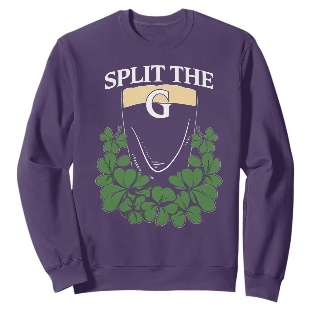 Split the G Funny Irish Stout Beer Drinking Game Sweatshirt St. Patrick’s Day Shamrocks Pub Crawl Crew TS02 Purple Print Your Wear