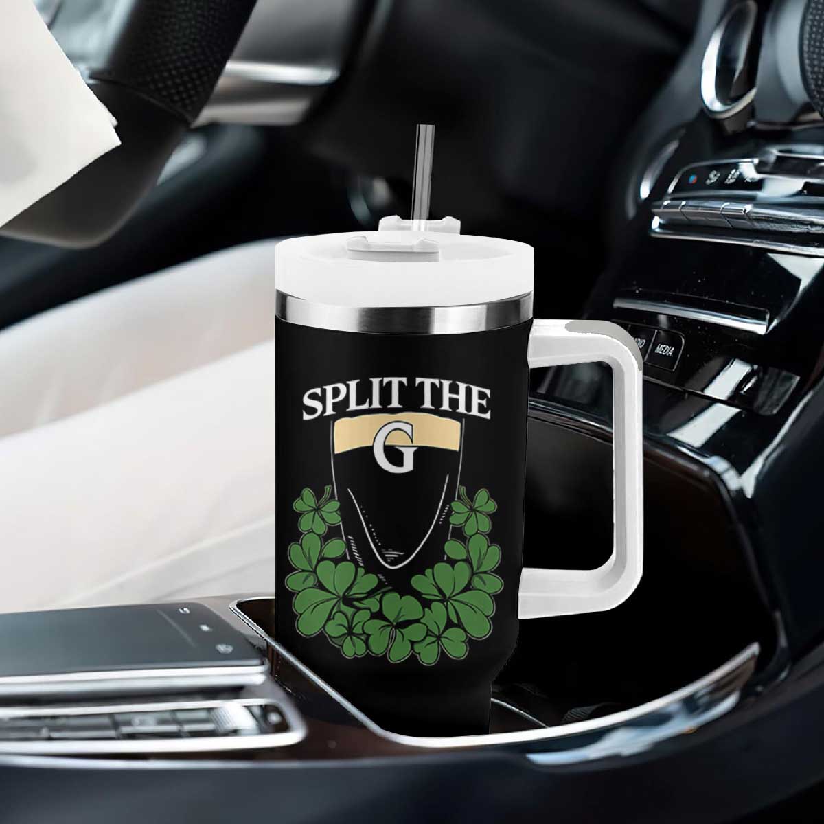 Split the G Funny Irish Stout Beer Drinking Game Tumbler With Handle St. Patrick’s Day Shamrocks Pub Crawl Crew TS02 Print Your Wear